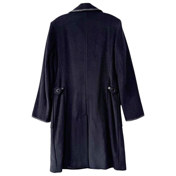 Vintage Y2K Ramosport Black Trench Overcoat Grommet Studded Cashmere Wool Coat - Picture 3 of 16